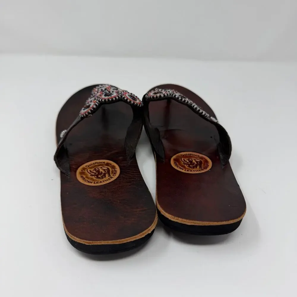 GoldRock African Leather Beaded Sandals Women’s est. 7.5